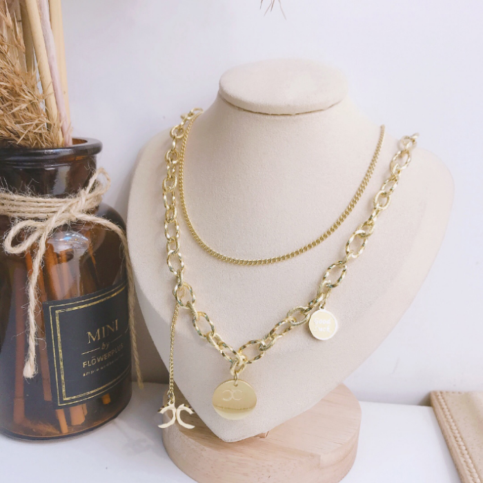 

Luxury Double Layer Graduated Pendant Necklace Classic Charm Design Fashion Style Jewelry Trend Young Style Accessories Foundation Versatile Simple Beauty