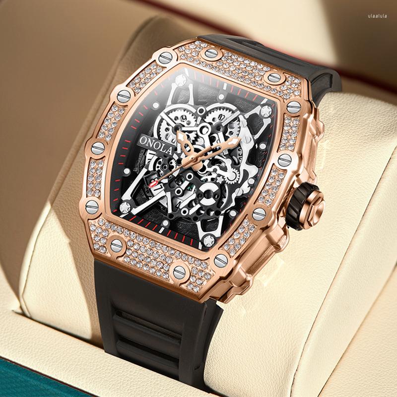 

Wristwatches 2023 Men's Watch ONOLA Fashion Luxury Diamond Inlaid Design Quartz Waterproof Tape Watches Men Relogio Masculino Clock, On3827d rose white