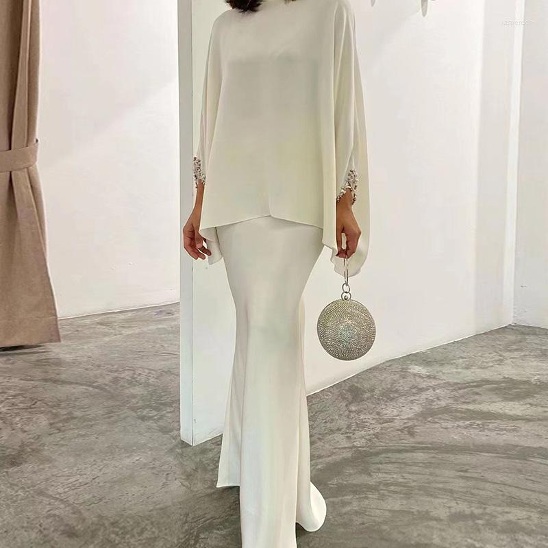

Women' Tracksuits Elegant Glitter O-neck Tops And Fishtail Skirt Outfits Casual Long Sleeves Solid Two Piece Suits Women Fashion Loose, 01 milky white