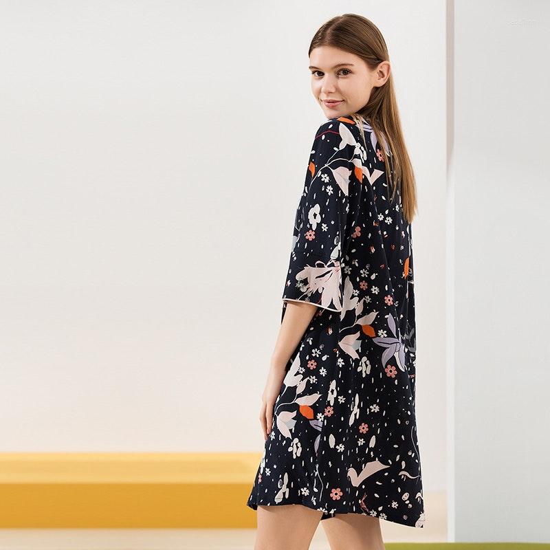 

Party Dresses ModaSilk Dark Printed Silk Night Shirt Dress, Print