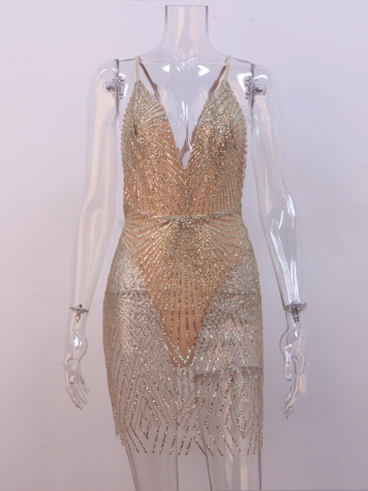 

Casual Dresses OMSJ Sexy Sequins Bling Backless Solid Off Shoulder Feminine Mini See Through Spaghetti Straps Summer Night Club Outfits 230313, White