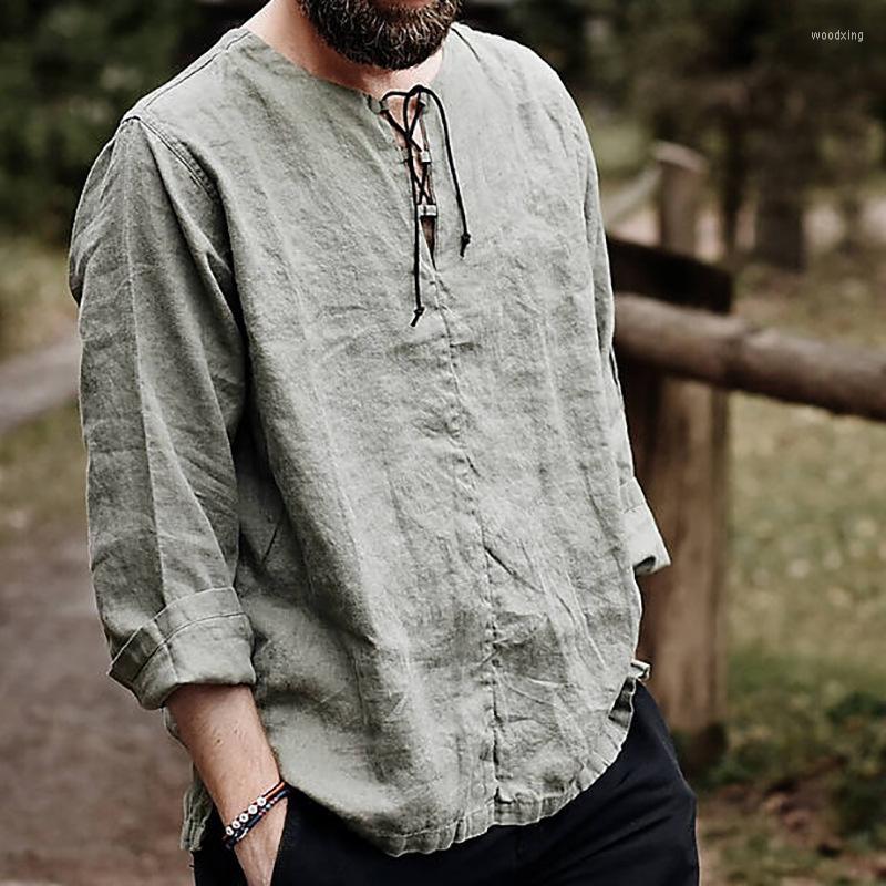 

Men' T Shirts European And American 2023 Spring/Summer Solid Color Long Sleeve Shirt Top Cotton Linen T-shirt, Gray