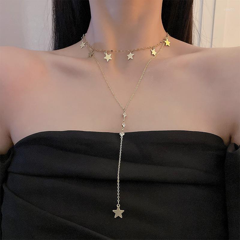 

Chains Colorful L Exaggerated Temperament Metal Tassel Gold Color Clavicle Chain Vintage Sweater Necklace For Women Girl Jewelry Gifts