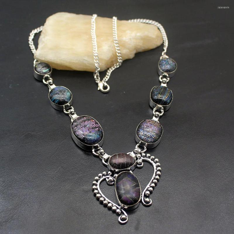 

Chains Hermosa Marvelous Lovely Multi Gems Dichroic Glass Silver Color Beautiful Women Chain Necklace 19.5 Inch NY1068