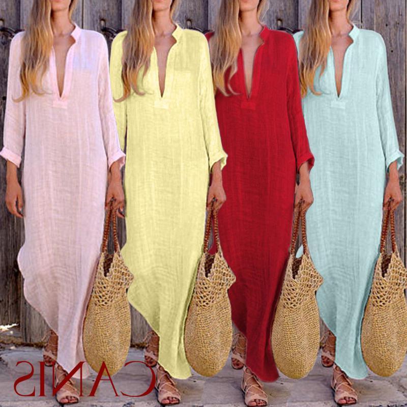 

Casual Dresses Linen Fashion Womens Boho Long Maxi Dress Lady Party Evening Summer Beach Sundress Women V Neck Long Dress Gucvl, Red