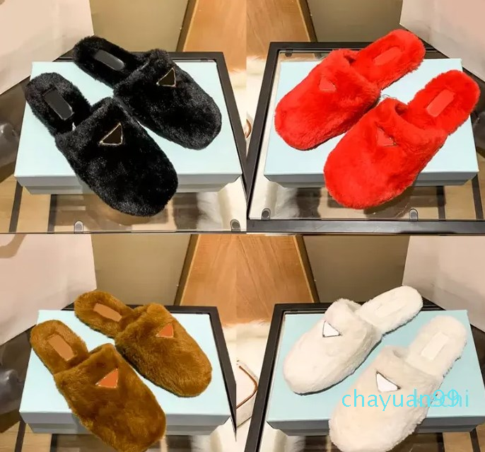 

2023 Slide Slippers women shoes white black brown red Comfortable Wool Slides Soft Warm Fur sandal luxury women designer slipper