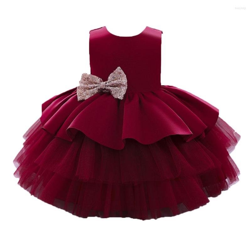 

Girl Dresses Baby Wedding Dress Sleeveless Born Girls Christmas Ball Gown Golden Bow 1 Year Birthday Infant Kids Baptism Cloth 6M-5T, Picture shown