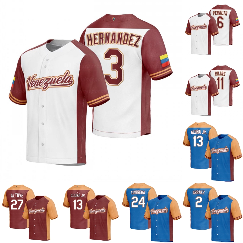 

WBC Venezuela 2023 World Baseball Classic Jersey 0 Andres Gimenez 1 Luis Rengifo 2 Luis Arraez 3 Elieser Hernandez 5 Max Castillo 6 David Peralta 7 Suarez 10 Escobar, Burgundy women s-xxl