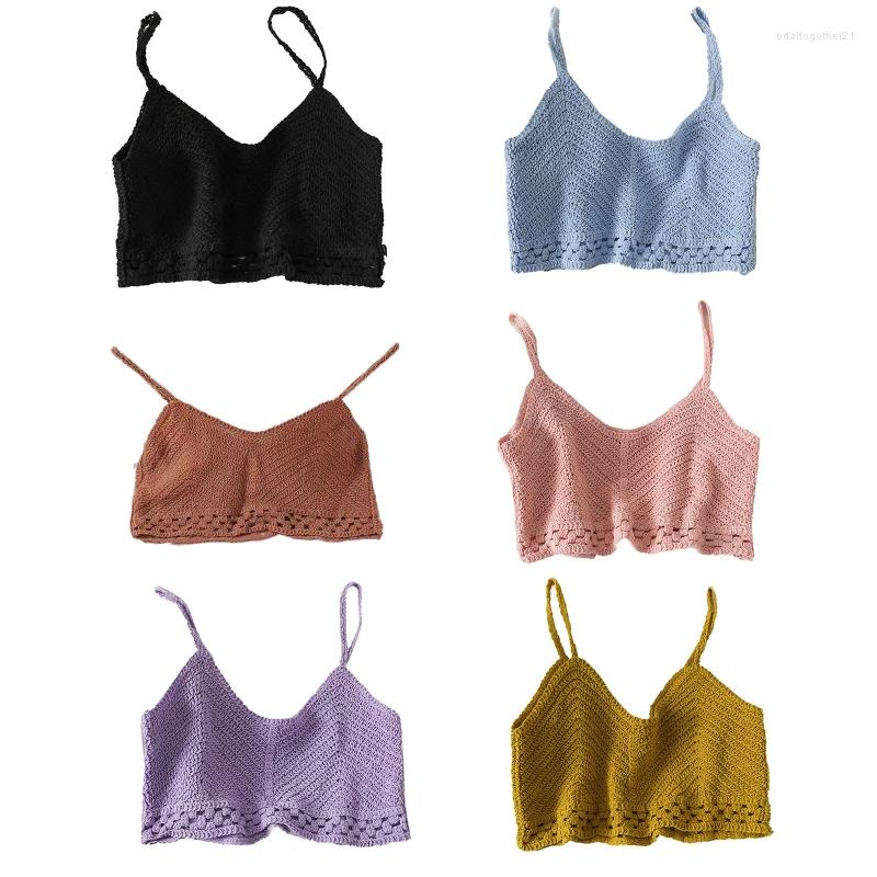 

Women's Tanks Women Crochet Tank Tops Summer Hollow Knit Vest Sleeveless Camis Crop Young Girls Spaghetti Strap V Neck Beach Short, Black