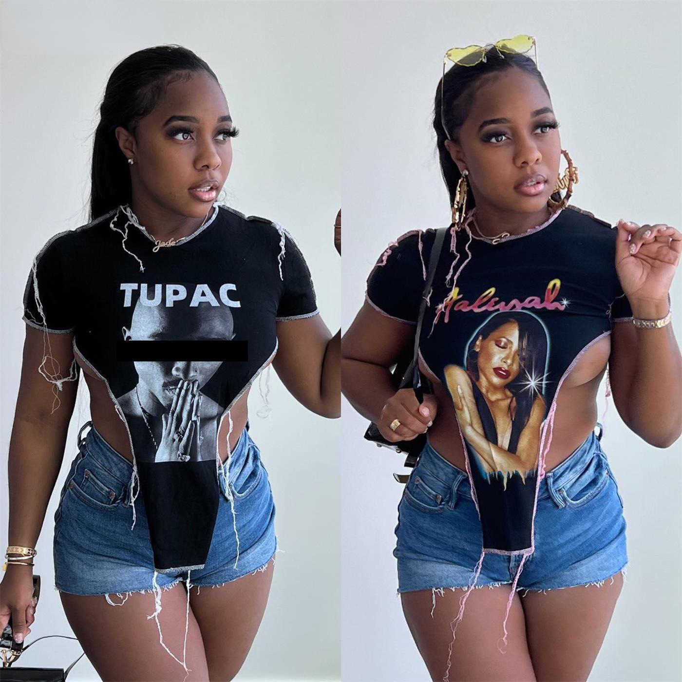 

Designer Womens T-Shirt Fashion Fringed Short Sleeve Letters Print Tassel Tee Shirt For Women Female Funny Summer Tops, Black black picture