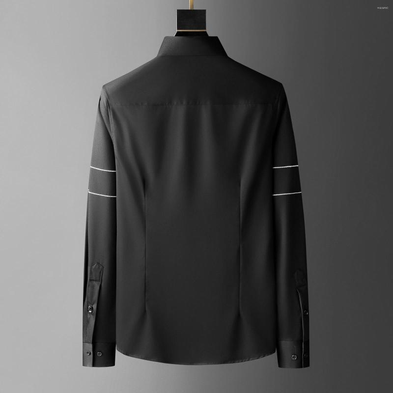 

Men's Casual Shirts Line Embroidery Decoration Men 2023 Spring High Quality Brand Business Formal Dress Black White Luxe Chemise Homme