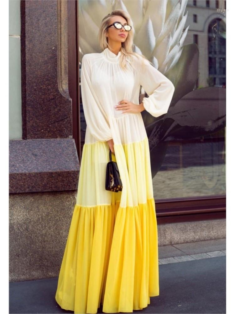 

Ethnic Clothing Long African Dresses For Women Stand Collar Ruffle Splice Robes Autumn Panelled Loose Elegant Streetwear Maxi Dress