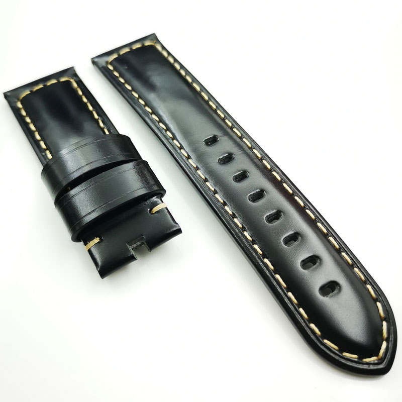 

24mm Black Waxy Calf Leather Band Strap Fit For PAM Luminor Radiomir Wirst Watch
