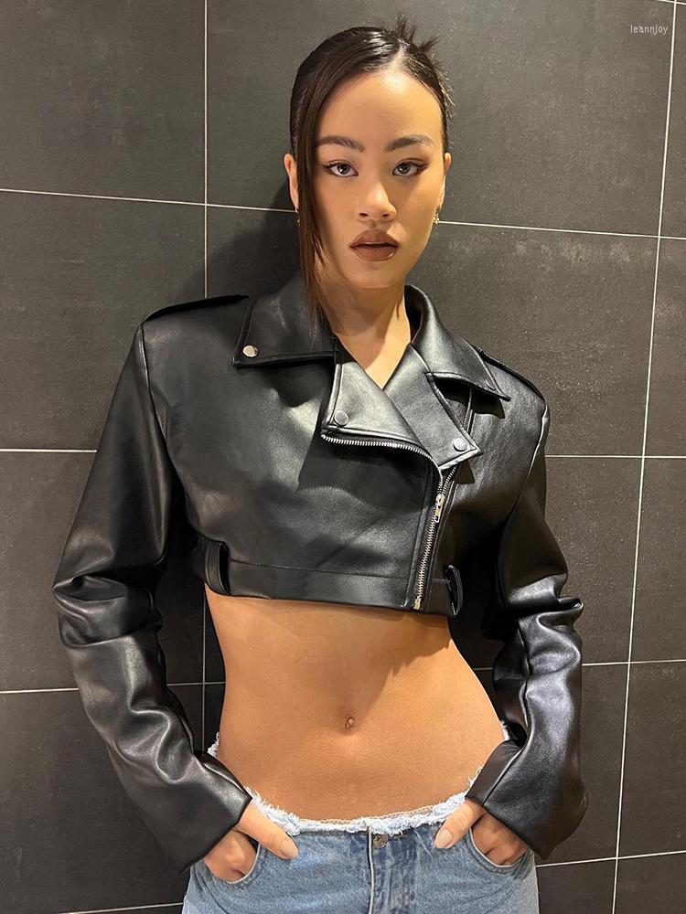 

Women' Jackets WeiYao Y2k Zipper Cropped Leather Biker Moto Vintage Coat Women Punk Korean Streetwear Outwear Fashion Chic Gothic, Black