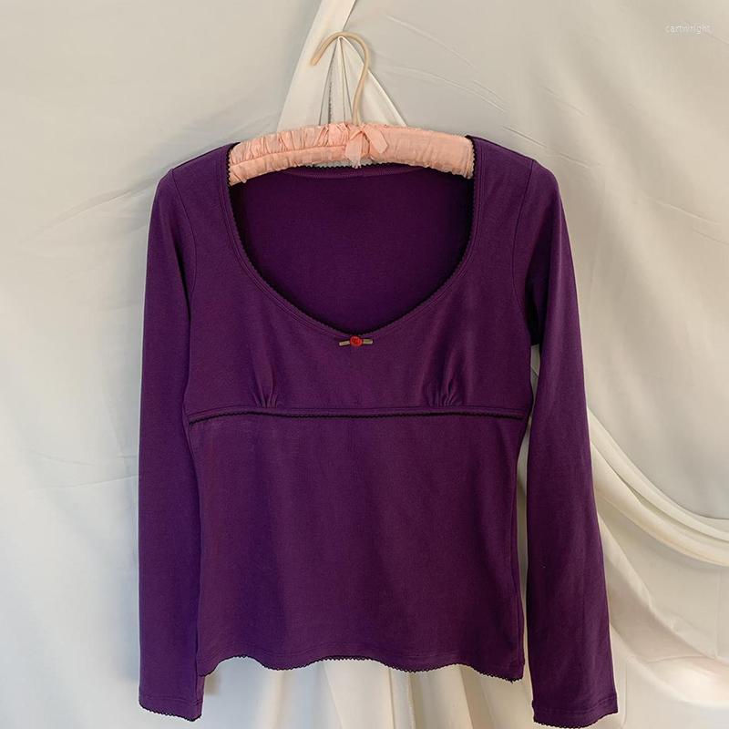 

Women' T Shirts Chic Women Lace Trim Low Cut Scoop Neck T-shirt Retro Grunge Y2K Milkmaid Tops 90s Vintage Fairy Core Crop Top Long Sleeve, Type 3