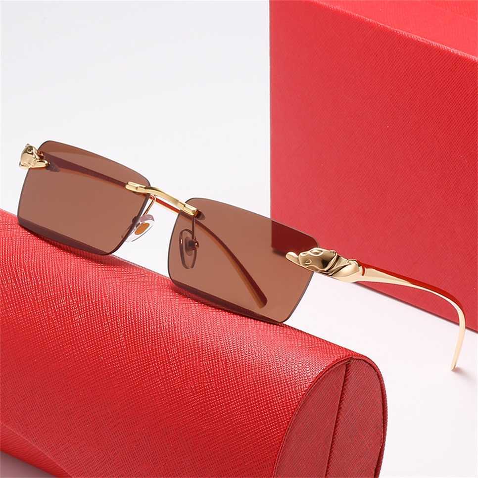 

Sunglasses 2023 new Leopard head frameless Men's and women's square copper classic sunglasses trend versatile glasses