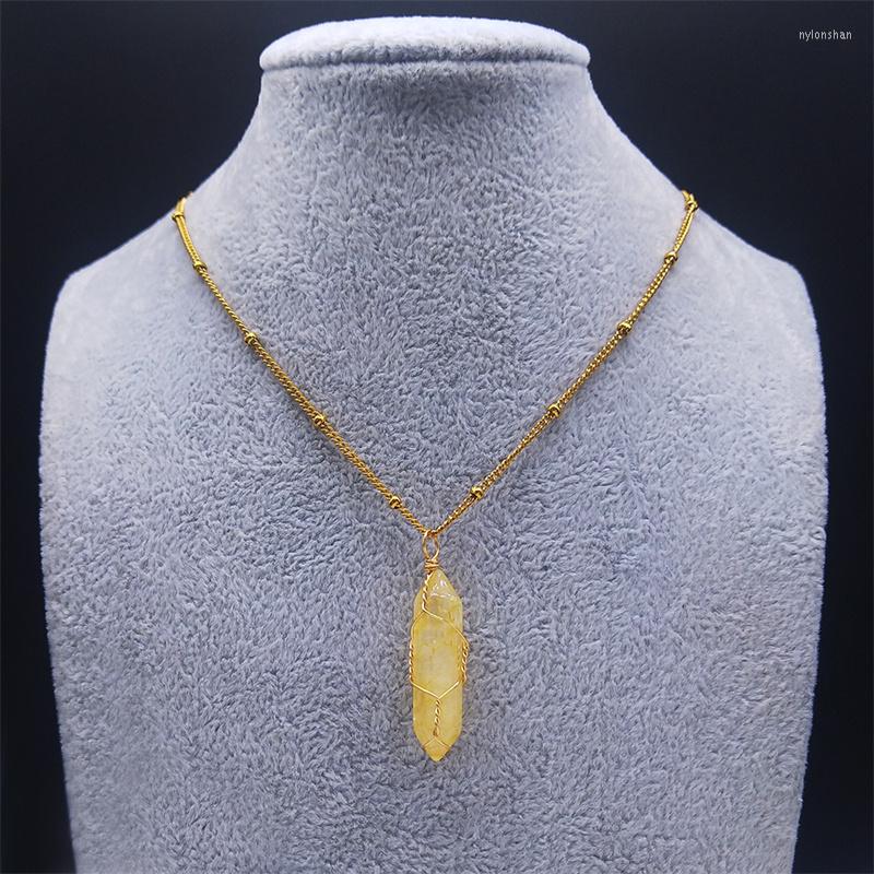 

Pendant Necklaces Yellow Crystal Stainless Steel Divination Hexagonal Prism Chain Women Gold Color Jewelry Bijoux NZ65S04