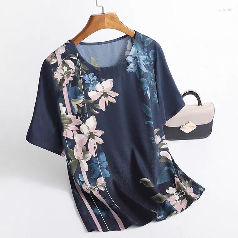 

Women's T Shirts Fashion Shirt Ladies Summer Thin Sleeve Loose Floral Printed T-Shirt Casual Plus Size 4XL, Blue
