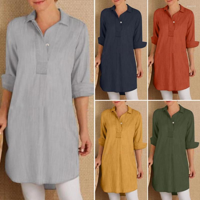 

Women's Blouses T-Shirt Dress Clothes Casual For Girl Loose-fitting Irregular Hem Long Sleeves Turn-down Collar Solid Color Up Machi, Army green