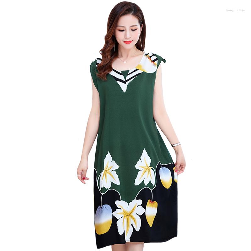

Casual Dresses 39 Colors Elegant Women Ptint Dress Summer 2023 O-Neck A-Line Sleeveless Female Vintage Loose Mid-Calf Woman, 26