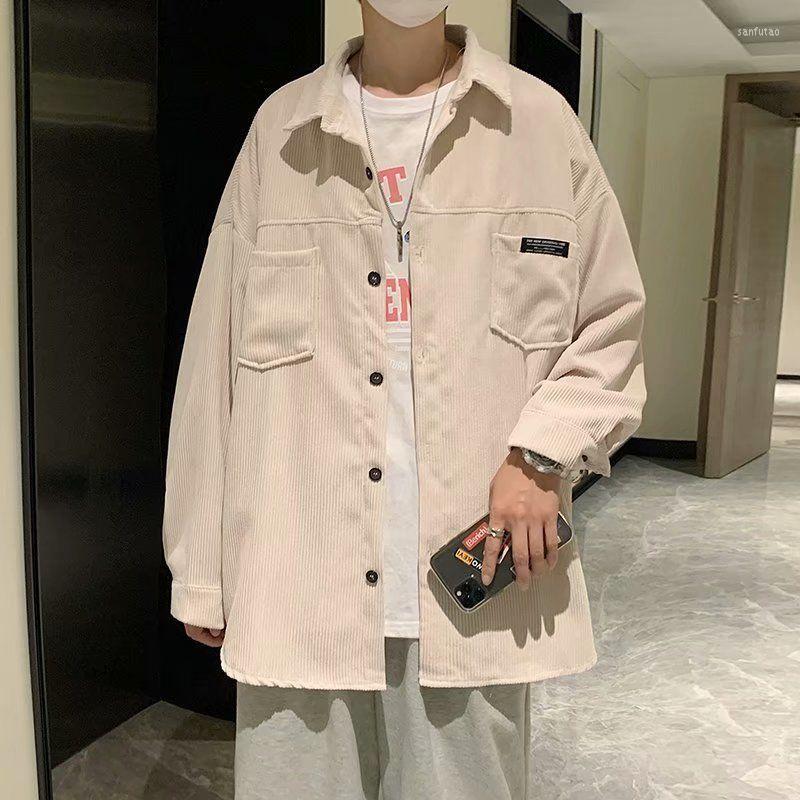 

Men's Casual Shirts EBAIHUI Corduroy For Men Spring And Autumn Loose Solid Male Double Pocket Single Breasted All-match Coats, Black