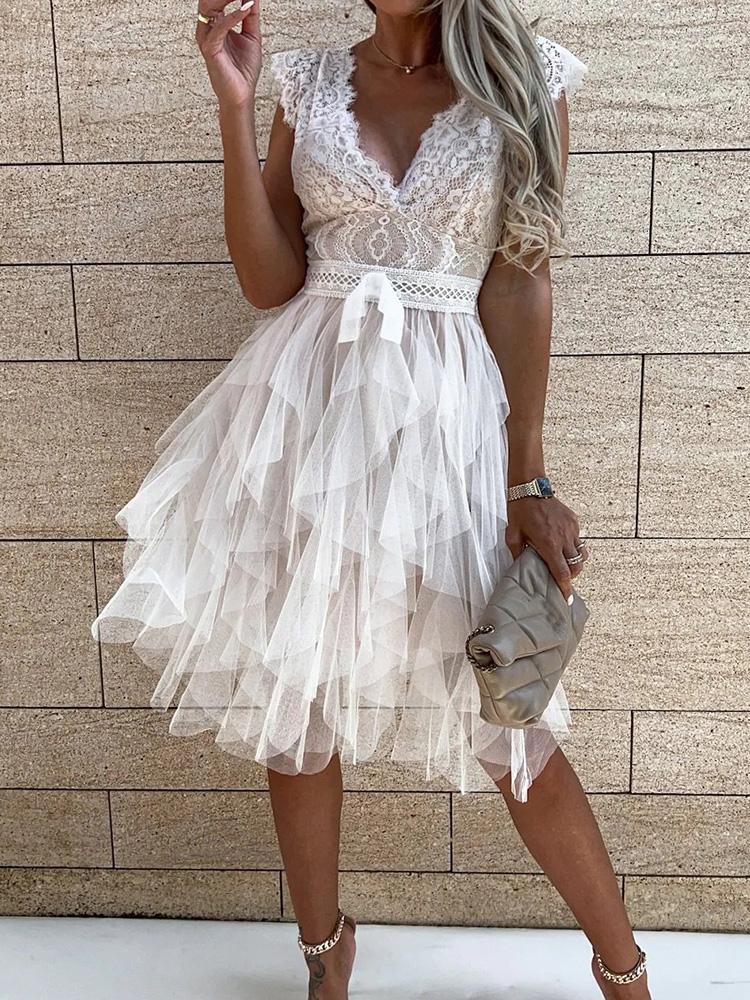 

Casual Dresses Sexy Deep V Neck Ladies Lace Party Dress Elegant Women Sleeveless Solid A Line 2023 Summer Slim Fit Midi Vestidos, 03 pink