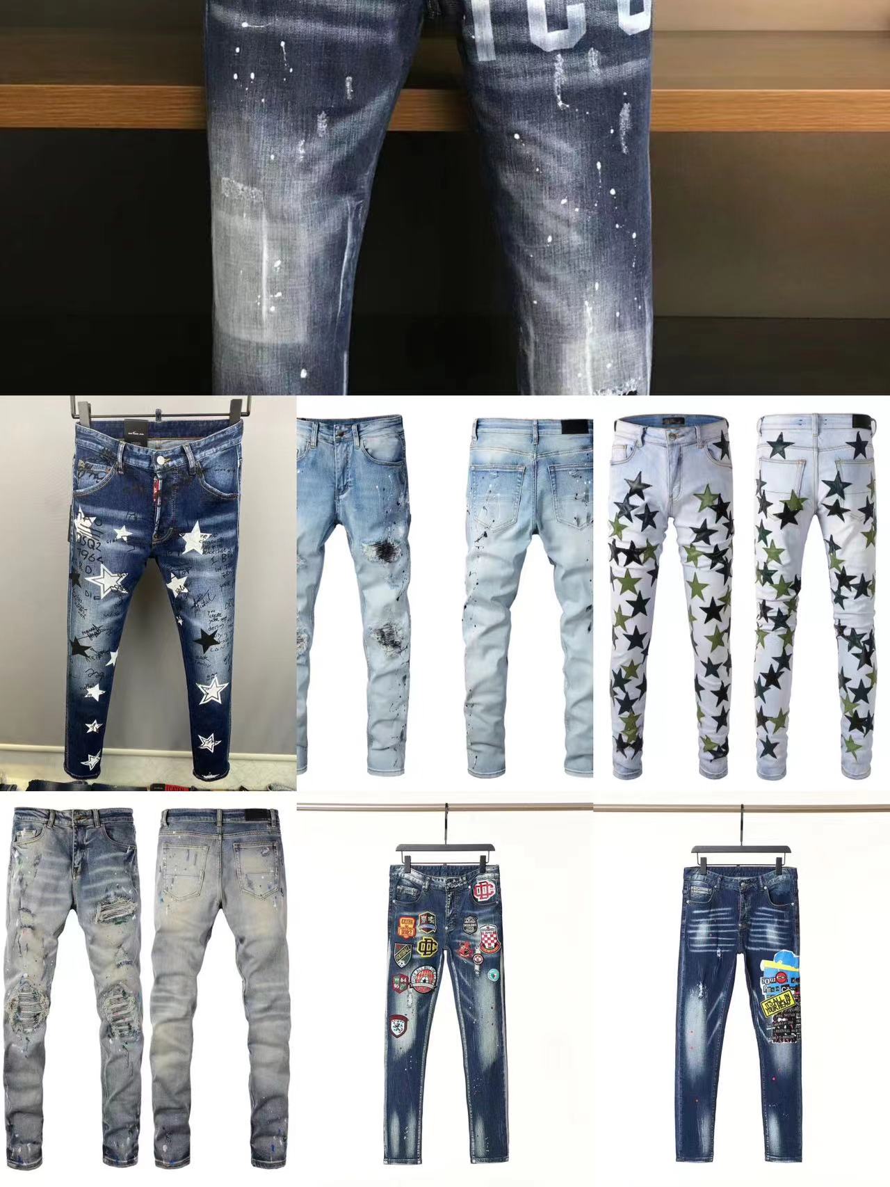 

Designer Jeans Pant European Wash Jeans Men's Embroidery Quilted Broken Fashion Brand Vintage Pants Men's Folding Slim Fit Fashion Jeans Tights, Gift box