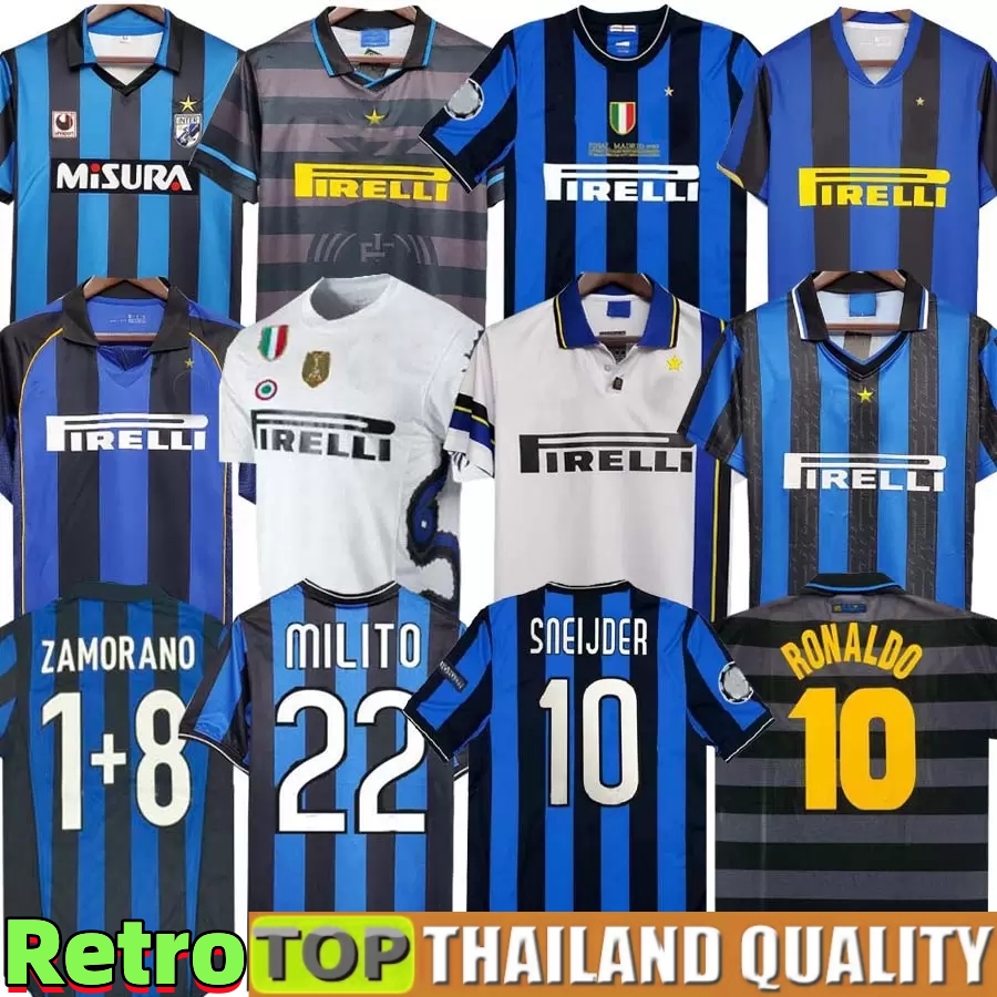 

2009 Retro Milan Soccer jersey finals MILITO SNEIJDER ZANETTI Eto'o Football 97 98 99 95 96 03 Djorkaeff Baggio ADRIANO 10 11 07 08 BATISTUTA Zamorano RONALDO InTErS men, 2010 final jersey