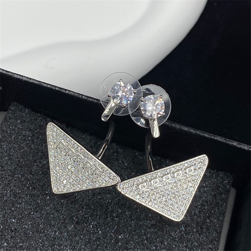 

Arc Triangle Dangle Earrings Large Jewel Charm with Full Diamonds Women Letters Eardrop with Box