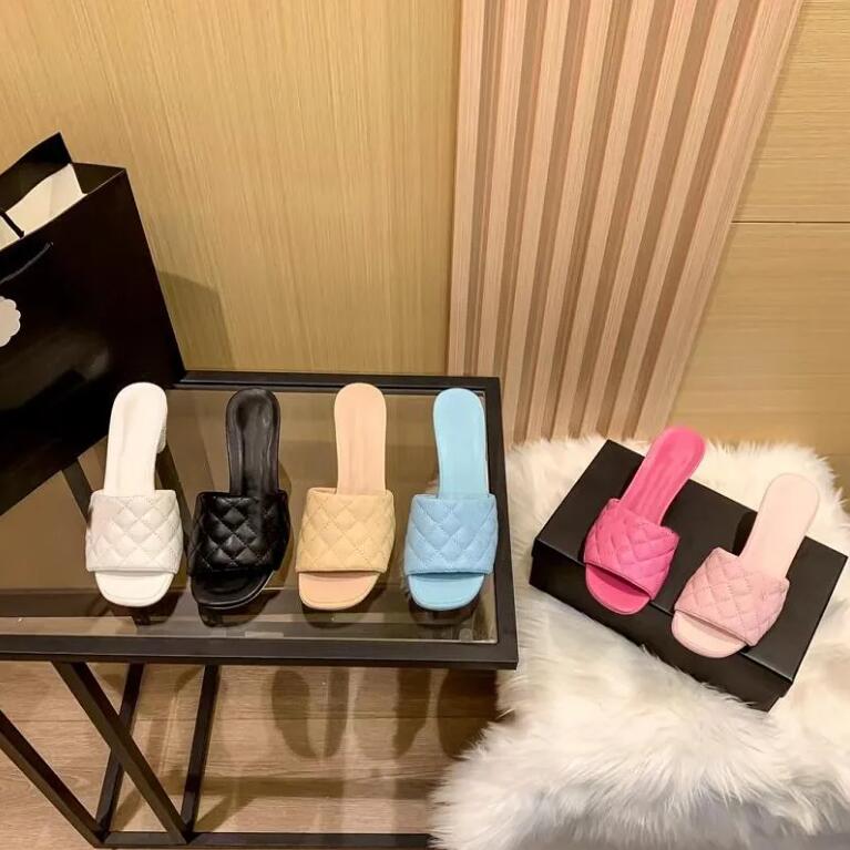 

Designer Slippers Women Triangle Heel High Heel Sandals Fashion Luxury Brand Candy Color Leisure Slipper Women Summer Leather Sandal, White