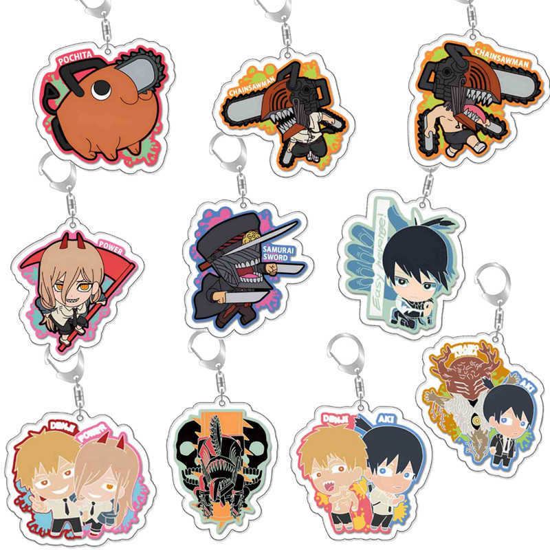 

Keychains Free Shipping Chainsaw Man Anime Keychain Pota Power Angel Key Chain Bag Pendant Double Sided Acrylic Keyring Fans Collection L230314