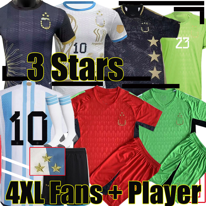 

3 Stars 4XL 22/23 Argentina soccer jerseys 3-Time Champions fans player version DYBALA KUN AGUERO DI MARIA J.ALVAREZ DE PAUL goalkeeper men kids Kits sock football shirt