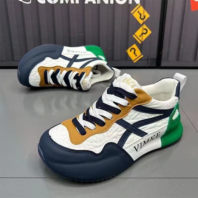 

Chunky Sneakers Men Cover Bottom Board Shoes Fashion Casual Genuine Leather Down Upper Increased Internal Platform Sport Shoes, 1168 green