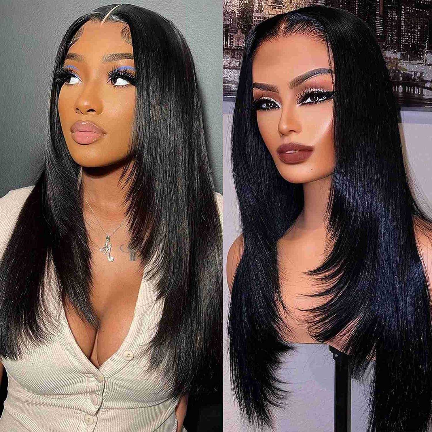 

Lace Wigs Straight Layered Wig Pre Plucked with Baby Hair Wolf Cut Straight Lace Wigs Butterfly Haircut Wig Daily Cosplay Layered Hair 230206, Ombre color