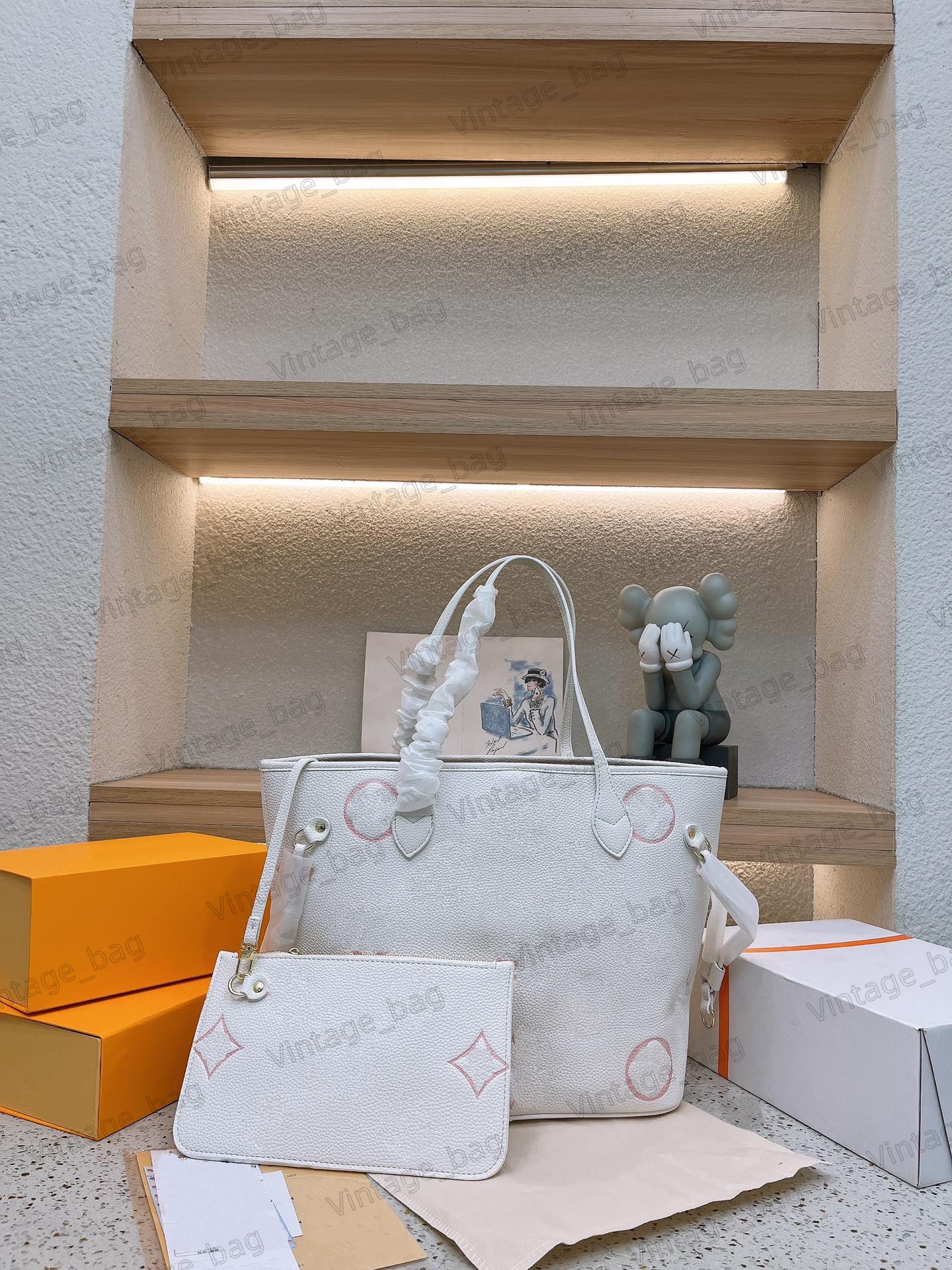 

Never MM Full Women Tote Handbag 2Pcs with Wallet Clutch Monograms Embossed Designer Large Capacity Long Shoulder Handles Shopping Bag M58907 M21579