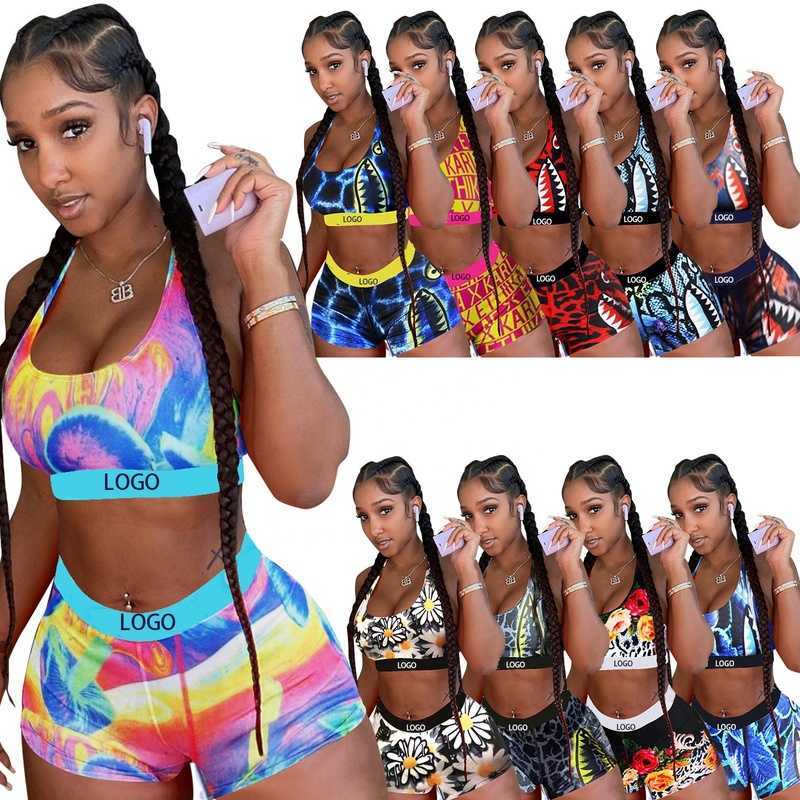 

2023 Custom Shark Daisy Print Gym Workout Suit Sport Knit Yoga Boxers Two Piece Shorts Set Clothing 2 Piece Legging Sets, (5)