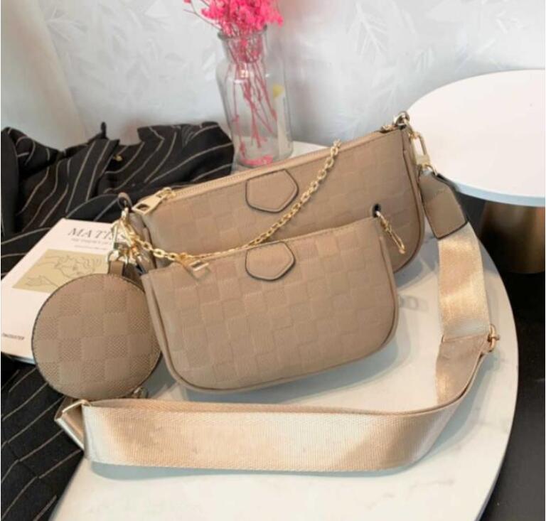 

Luxurys Multi Pochette Accessoires Bag Designer Women Shoulder Bags Clutch Crossbody Leather LVs Louiseities Viutonities Removable Chain Detachable Strap 3pcs, Red embossed