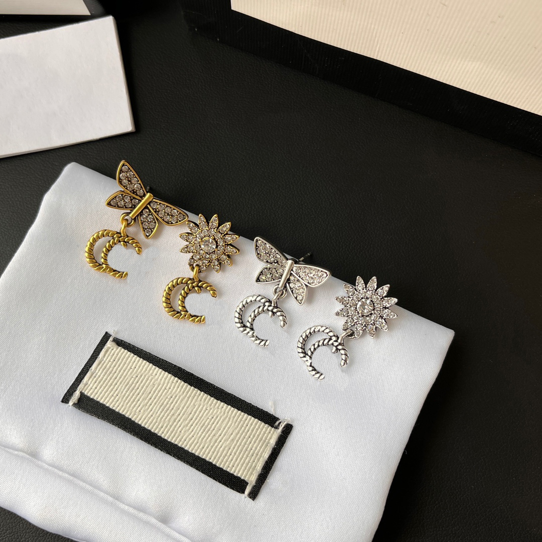 

Designer Earrings Earings Chandelier Dangle letters Pendant Bow Sun Flower Luxury Chandelier Jewelry Diamond silver Earing Design For Women Vintage European