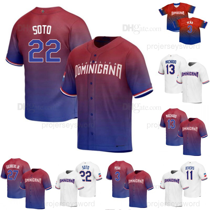 

Dominican Juan Soto 2023 World Baseball Classic WBC Jersey Julio Rodriguez Eloy Jimenez Jeremy Pena Manny Machado Vladimir Guerrero Jr. Rafael Devers Willy Adames, Red 2023 womens s-xxl