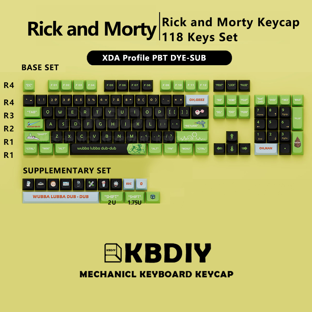 Anime Keycap XDA Profile PBT Keycaps DYE-SUB Black Green 118 Keys/Set for Mechanical Gaming Keyboard MX Switch Custom DIY-image-850145332