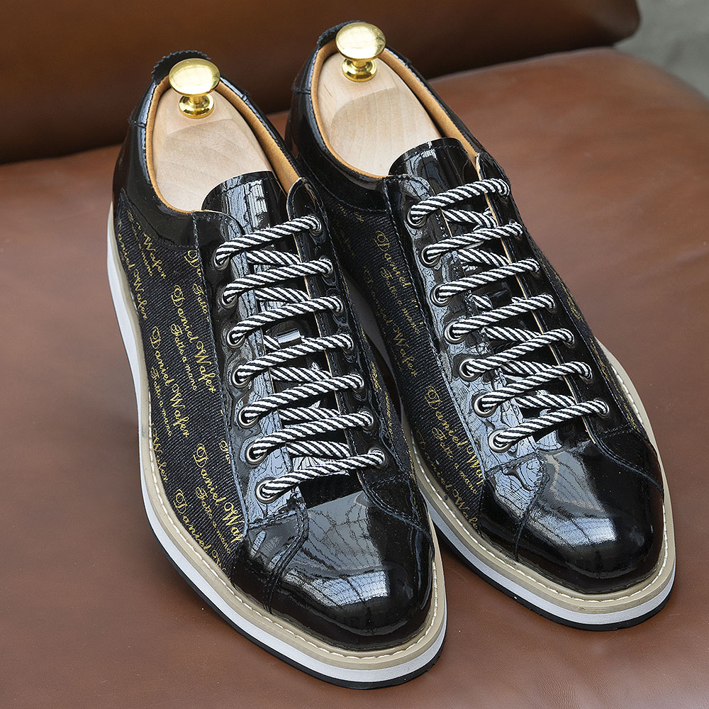 

Mens Casual Shoes Handmade Genuine Patent Leather Fashion Designer Lace-Up Breathable Street Flat Sneakers for Men Travel Shoes