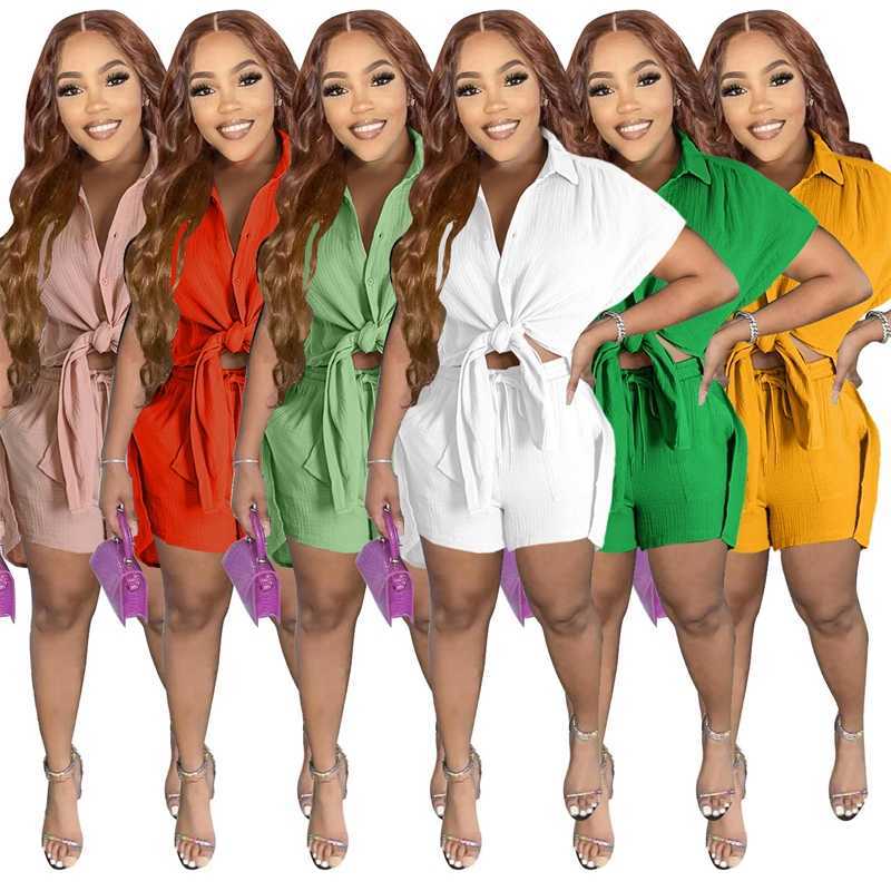 

Women Tracksuits Designer Clothes 2023 Summer New Cotton Hemp Solid Color Short Sleeve Shirt And Shorts Two Pieces Set, Pink