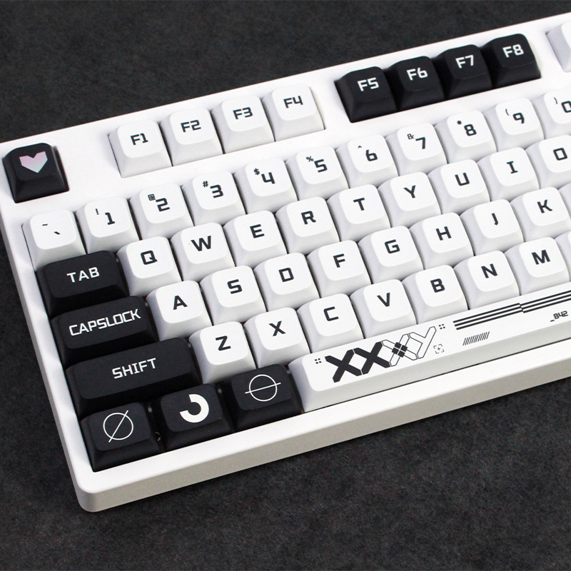 132 Key PBT SYE-SUB Profile PrintStream Custom XDA Keycap for MX Switche Gaming Mechanical Keyboard Black White Key Caps-image-850145335