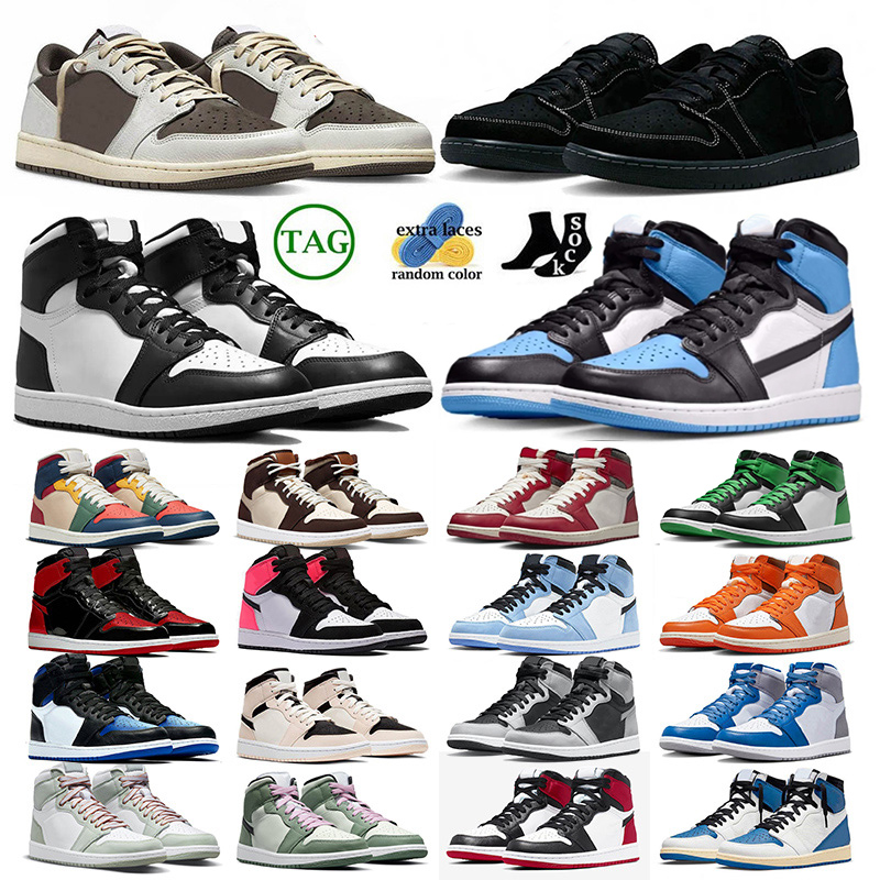 

jumpman 1 1s basketball shoes panda high lucky green low black phantom reverse mocha fragment mens sneakers, 36-46 rust pink