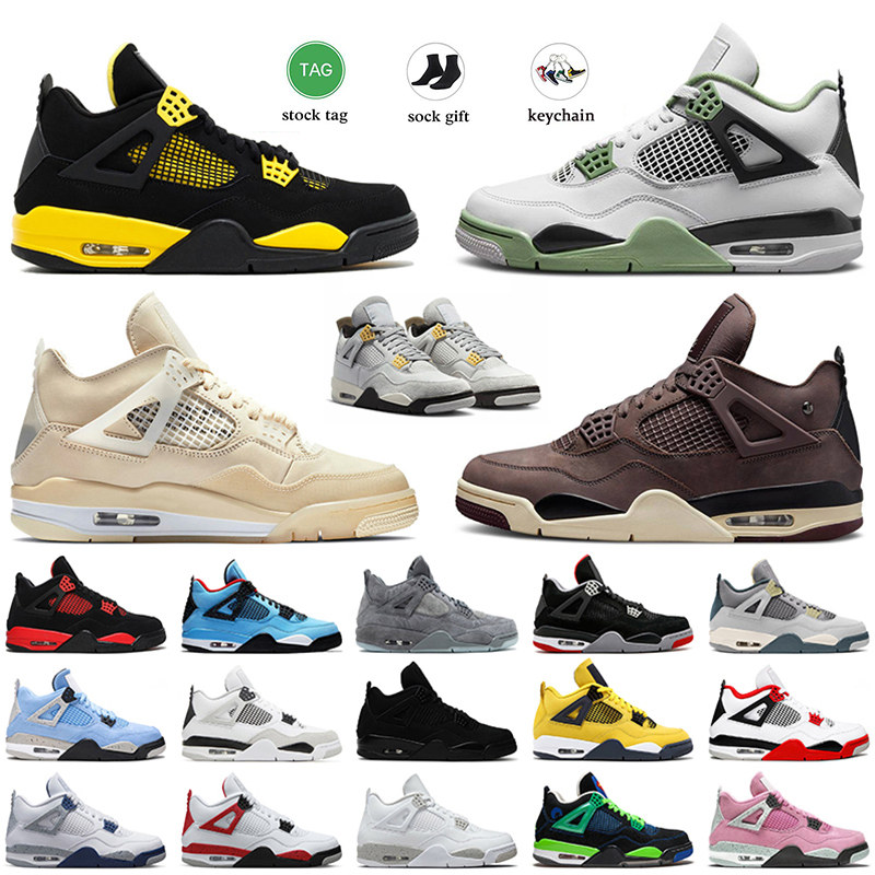 

4s for mens balck cat basketball shoes 4 jumpman bred sail red thunder university blue pure money canvas womens pure money j4 og designer sneakers trainers, D29 military blue 40-47