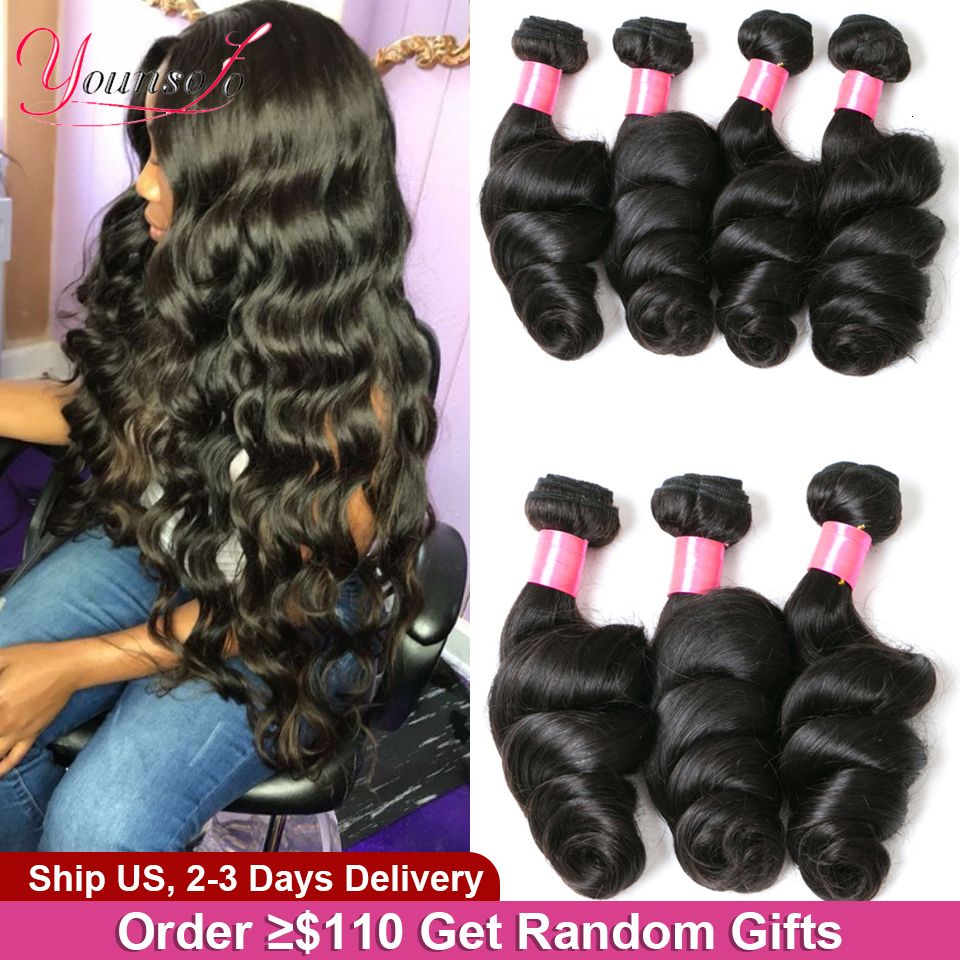

Lace Wigs Younsolo Loose Wave Bundles Brazilian Human Hair Remy 1 3 4 Pcs Lot Natural Black 100 230314, Natural color