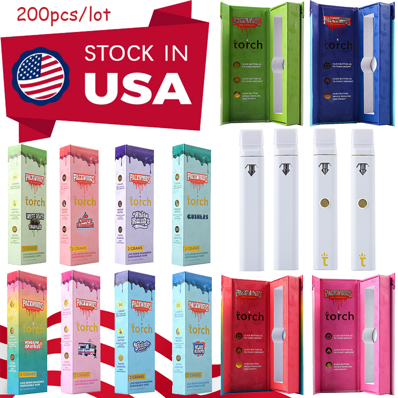 

Stock In USA Warehouse 2ml E Cigarette Torch X Packwoods Vape Rechargeable Preheat Disposable Vapes Pen 280mah Fit 8 Flavors Empty Vaporizers Box Package