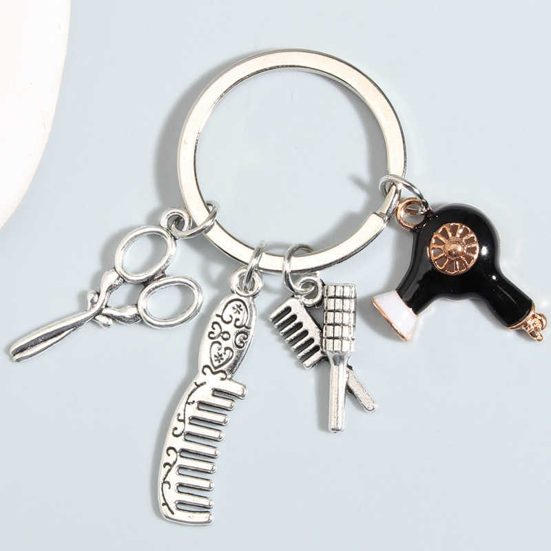 Keychains Hairstylist chain Scissors Comb Hair Dryer Ring Hairdressing Chains For Women Men DIY Handmade Jewelry Gifts L230314-image-849890239