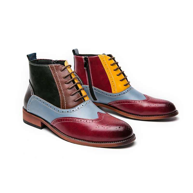 

New Mixed Colors Zipper Men Ankle Boots Square Toe Lace-up Ankle Strap Handmade Frees Shipping Botas De Hombre Men Boots, Multicolour