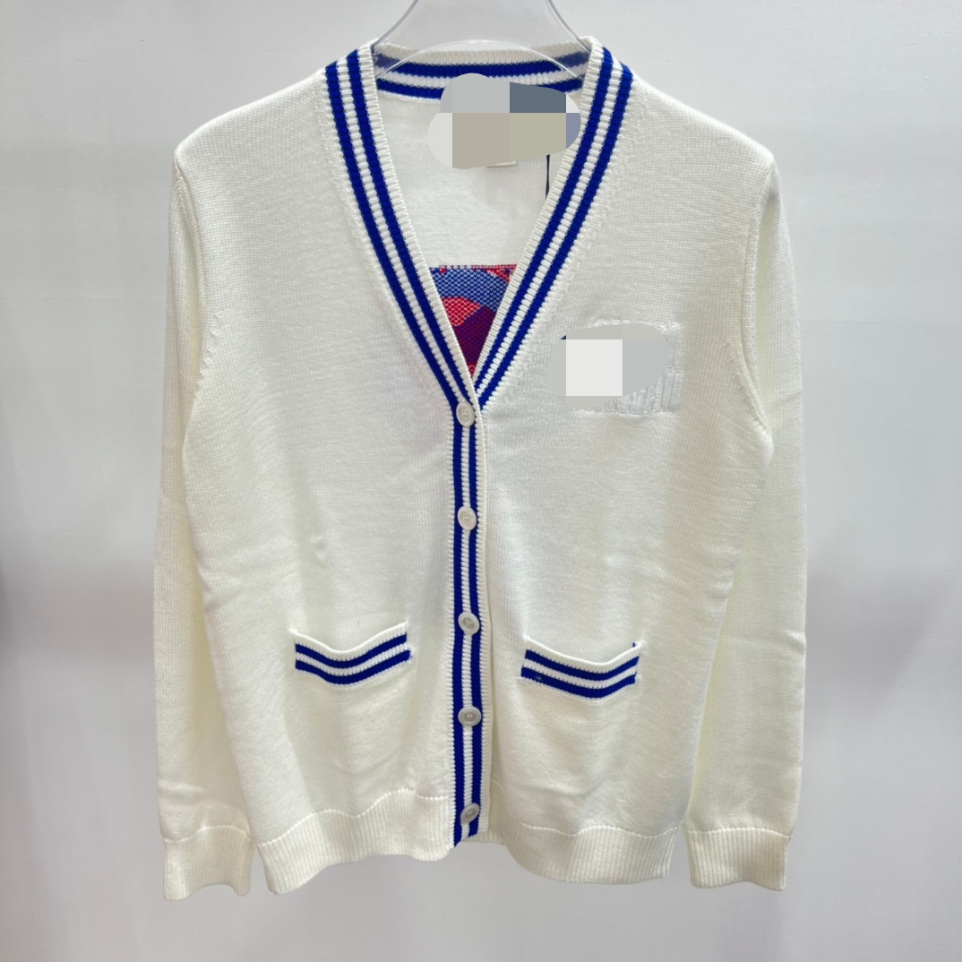 

306 XL 2023 Spring Summer Women Sweater Long Sleeve White V Neck Pullover Brand Same Style Striped Pullover White Womens qian